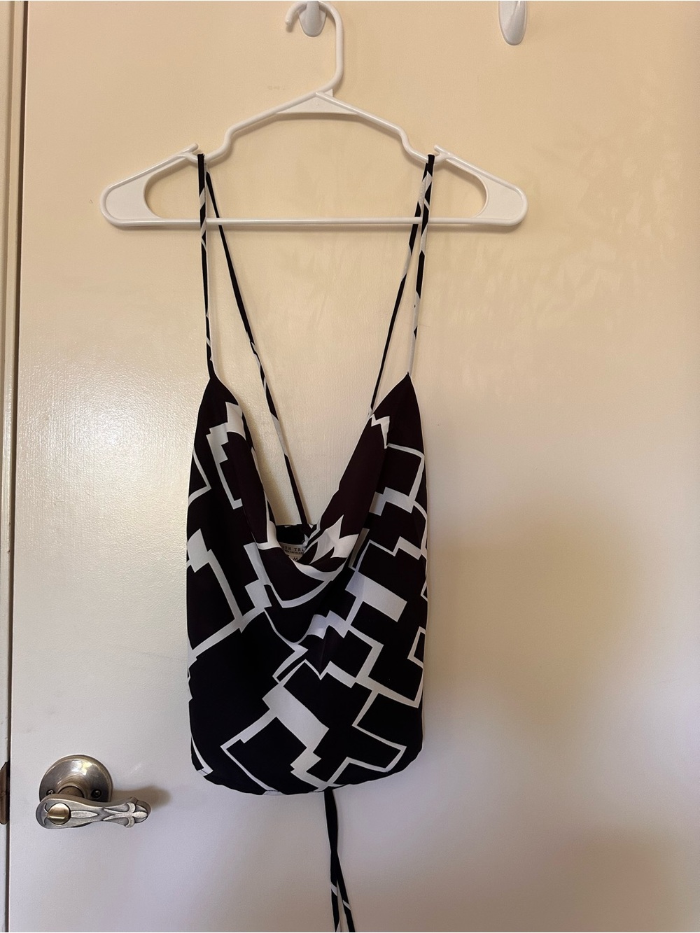12th Tribe Black & White Geometric Cowl Neck Crop Top